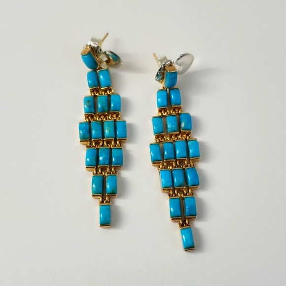 Sterling Silver 925 Turquoise Waterfall Earrings Uplift Pushback